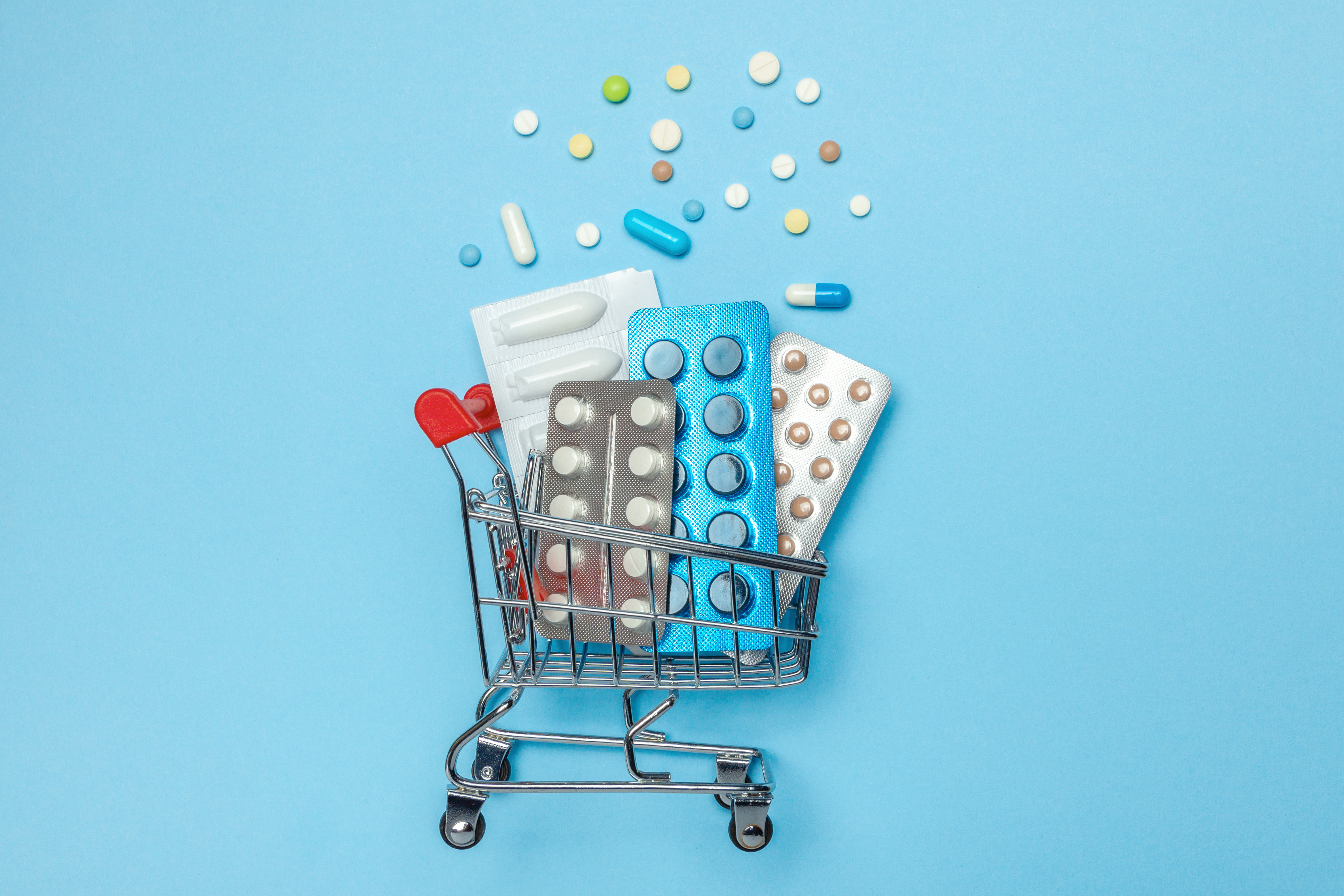 medicines in a shopping cart