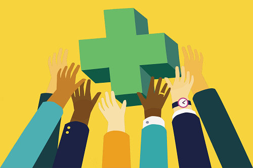 image if hands holding up a pharmacy cross