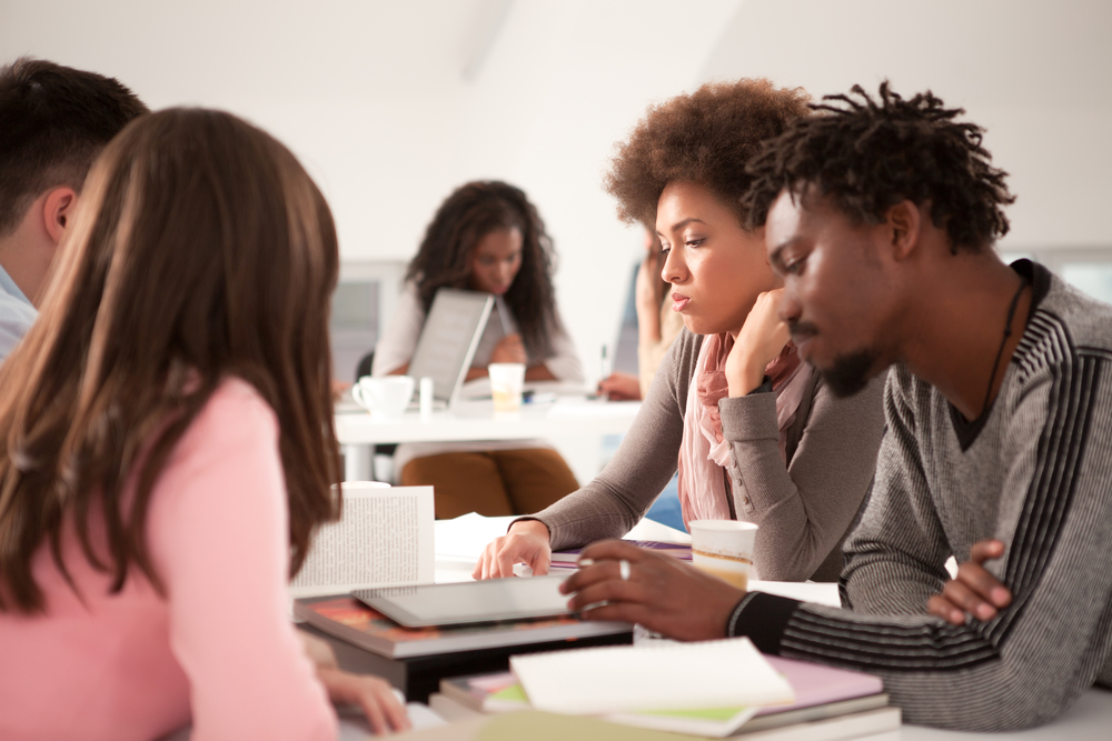group of students studying