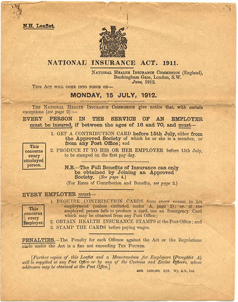 LDRPS: 2007.48.304 Typed Leaflet explaining the changes The National Insurance Act will bring to healthcare including benefits, exemptions and fines